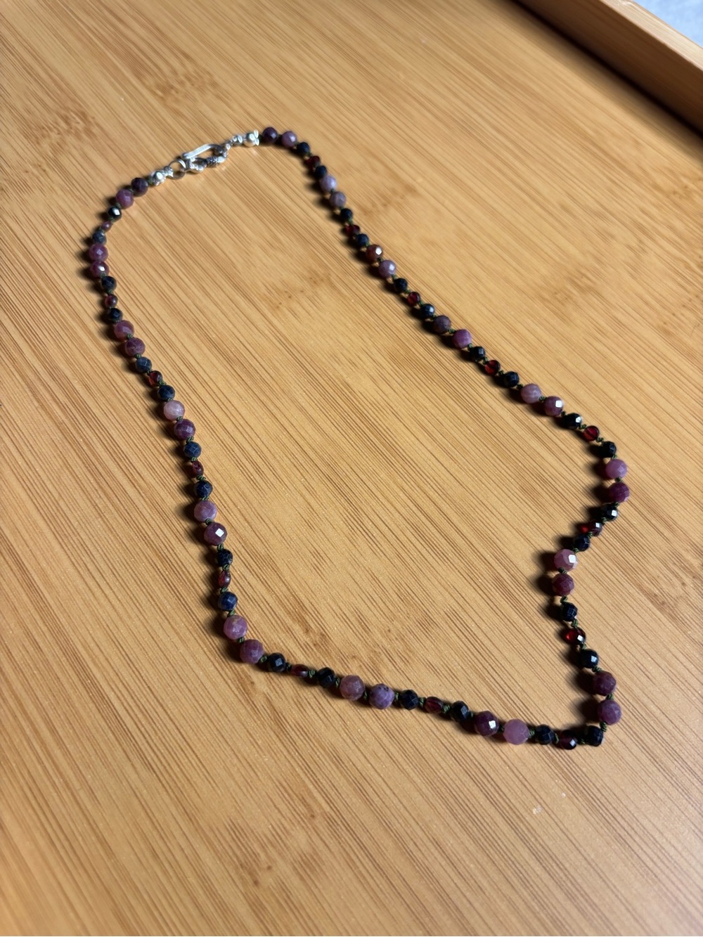 Artisan Ruby, Sapphire and Garnet necklace.